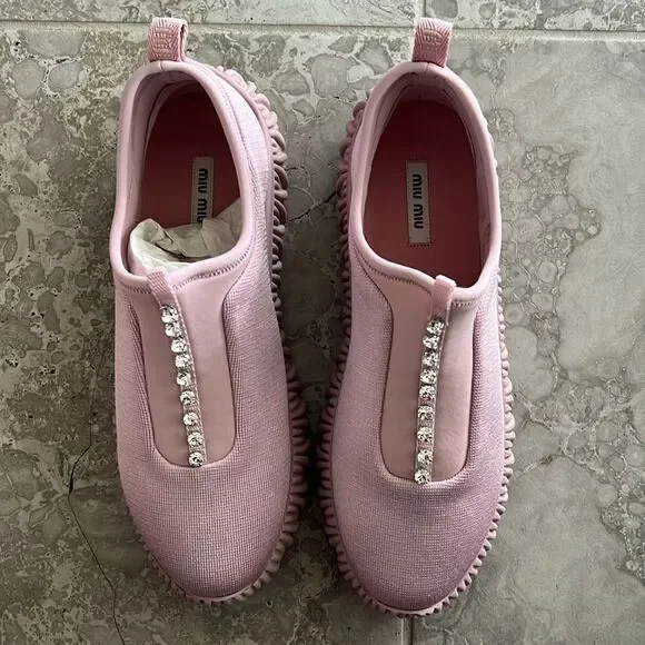 Miu Miu Crystal-Embellished Low Top Sneakers, New, Size 39.5 - Picture 11 of 15